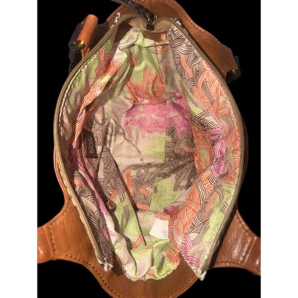 The Sak Kendra Satchel Brown Teak Multi Leather Shoulder Bag Pockets Boho Hobo - Picture 7 of 8